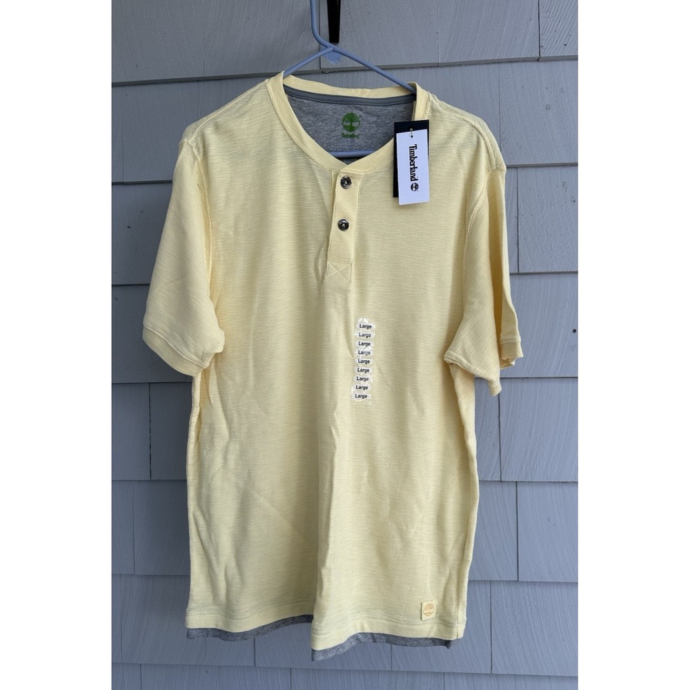 Timberland Men's Large Henley Short Sleeve Shirt Lemon Yellow Cotton Organic NWT